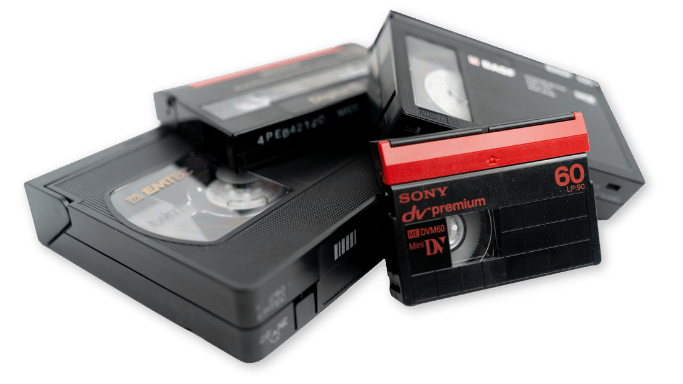 Videokassetten der Formate VHS, S-VHS, VHS-C, Video8, Hi8, Digital8, MiniDV